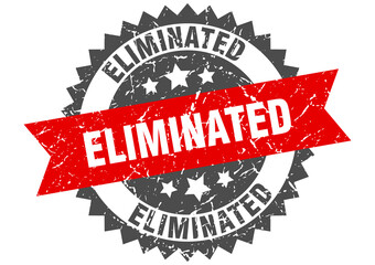 eliminated stamp. grunge round sign with ribbon