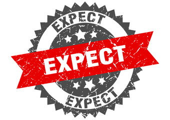 expect stamp. grunge round sign with ribbon