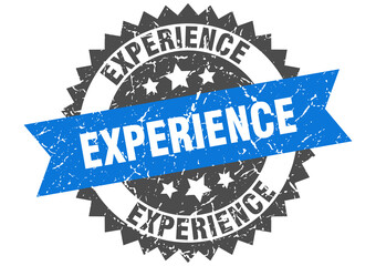 experience stamp. grunge round sign with ribbon