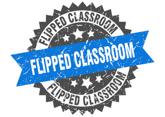 flipped classroom stamp. grunge round sign with ribbon