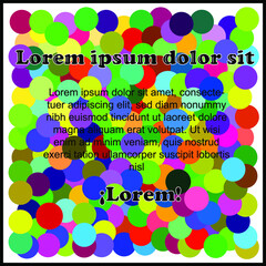 Fondo para crear tarjetas, circulos pequeños de colores, borde color negro, sobre un fondo blanco 
