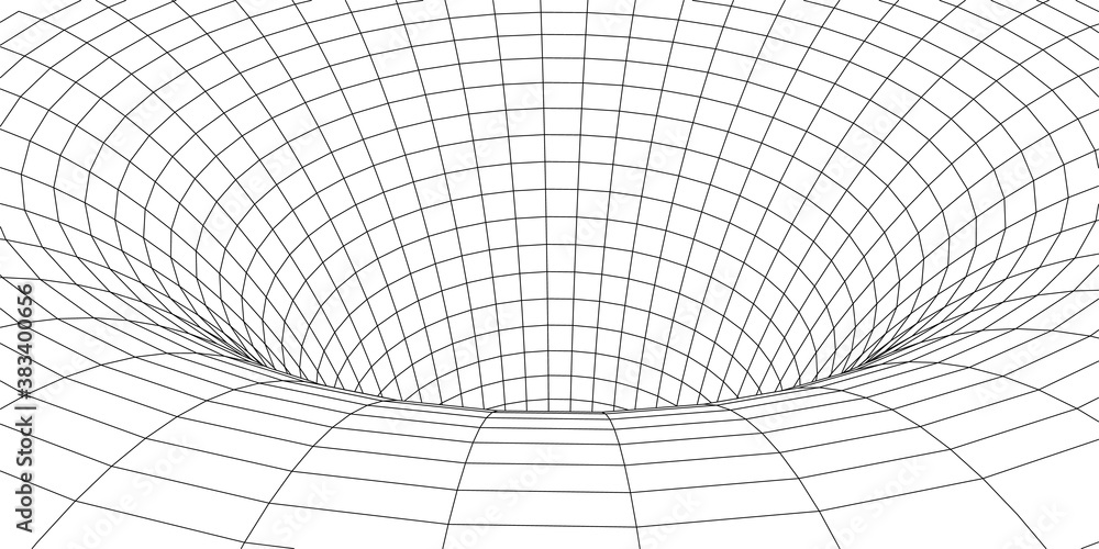 Aufkleber tunnel or wormhole. digital 3d wireframe tunnel. 3d tunnel grid. network cyber technology. surrealis