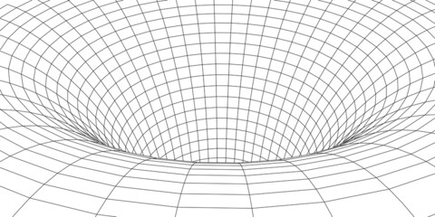 Tunnel or wormhole. Digital 3d wireframe tunnel. 3D tunnel grid. Network cyber technology. Surrealism. Vector illustration.	