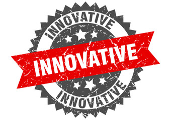 innovative stamp. grunge round sign with ribbon