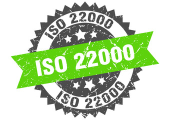 iso 22000 stamp. grunge round sign with ribbon