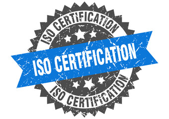 iso certification stamp. grunge round sign with ribbon