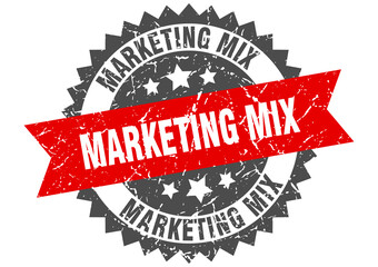 marketing mix stamp. grunge round sign with ribbon