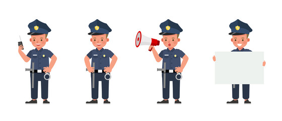 Policeman kid working character vector design. Presentation in various action with emotions.