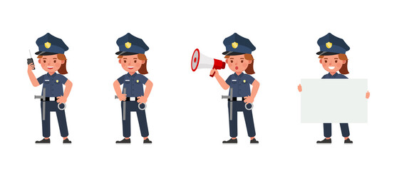 Policewoman kid working character vector design. Presentation in various action with emotions.