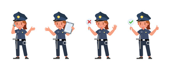 Policewoman kid working character vector design. Presentation in various action with emotions.