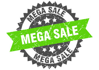 mega sale stamp. grunge round sign with ribbon