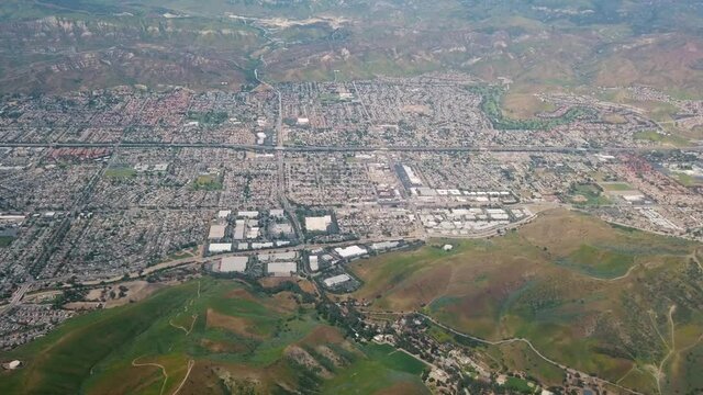 Flying Past Simi Valley, California With Green Hills In Spring