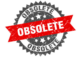 obsolete stamp. grunge round sign with ribbon