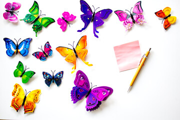 White card with coloured butterflies mockup