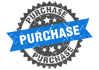 purchase stamp. grunge round sign with ribbon