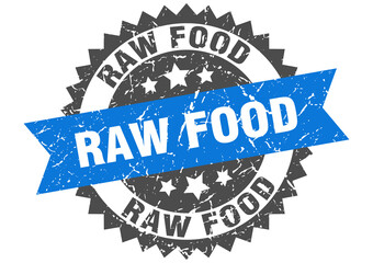 raw food stamp. grunge round sign with ribbon