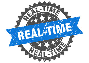 real-time stamp. grunge round sign with ribbon