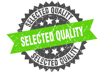selected quality stamp. grunge round sign with ribbon