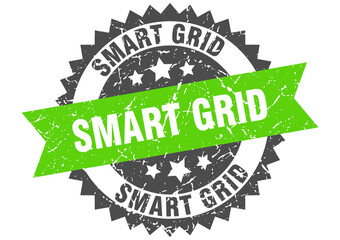 smart grid stamp. grunge round sign with ribbon