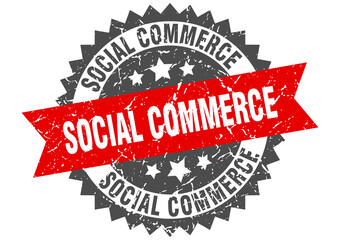 social commerce stamp. grunge round sign with ribbon
