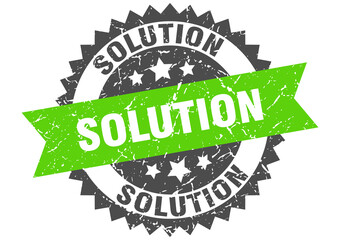 solution stamp. grunge round sign with ribbon