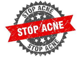 stop acne stamp. grunge round sign with ribbon