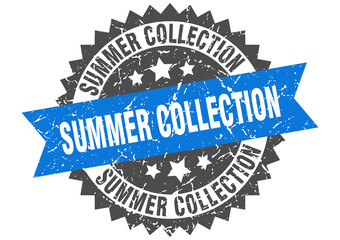 summer collection stamp. grunge round sign with ribbon