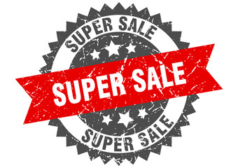 super sale stamp. grunge round sign with ribbon