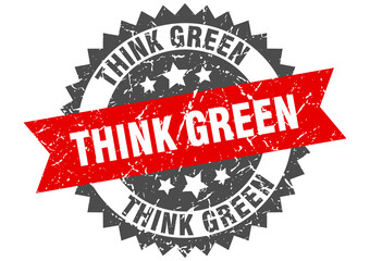 think green stamp. grunge round sign with ribbon
