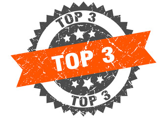 top 3 stamp. grunge round sign with ribbon