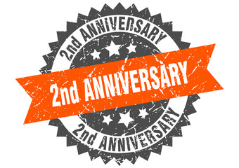 2nd anniversary stamp. grunge round sign with ribbon