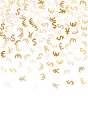 Euro dollar pound yen gold symbols flying currency vector design. Deposit backdrop. Currency tokens 