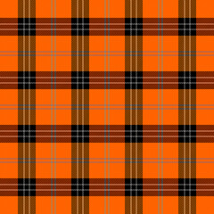 Halloween Tartan plaid. Scottish pattern in black, orange and gray cage. Scottish cage. Traditional Scottish checkered background. Seamless fabric texture. Vector illustration