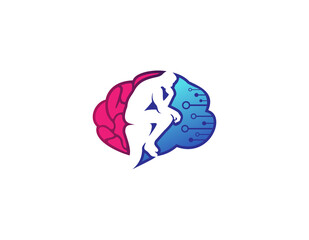Modern thinking brain digital symbol logo design illustration.