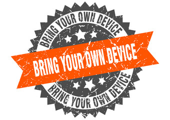 bring your own device stamp. grunge round sign with ribbon