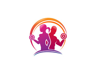 Modern fitness man and women symbol logo design illustration.