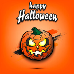 Happy Halloween. Template volleyball design. Volleyball ball in the form of a pumpkin on an isolated background. Pattern for banner, poster, greeting card, flyer, party invitation. Vector illustration