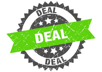 deal stamp. grunge round sign with ribbon