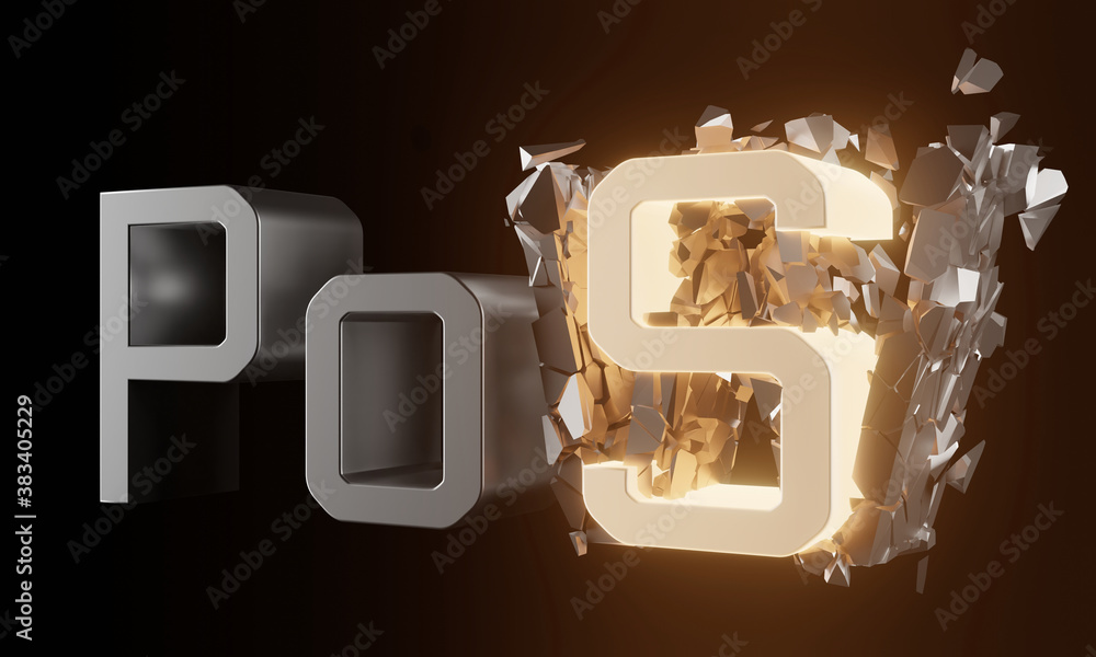 Poster 3d rendering of metallic glowing text. blockchain cryptocurrency ethereum changing transaction model