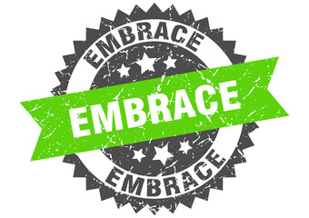 Obraz premium embrace stamp. grunge round sign with ribbon
