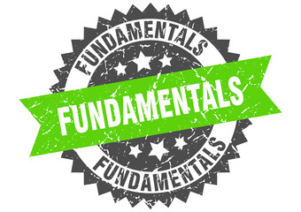 fundamentals stamp. grunge round sign with ribbon