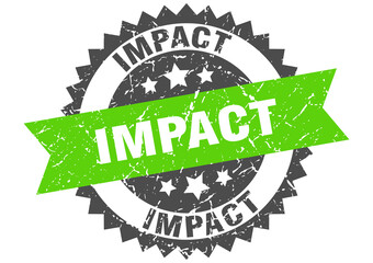 impact stamp. grunge round sign with ribbon