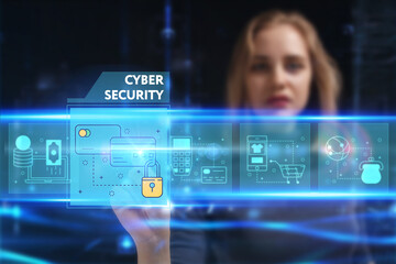 Business, technology, internet and network concept. Young businessman thinks over the steps for successful growth: Cyber security