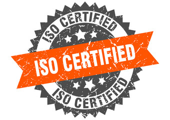 iso certified stamp. grunge round sign with ribbon