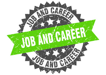 job and career stamp. grunge round sign with ribbon