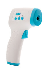 Sickness prevention, fever scan and electronic medical instrument concept with infrared contactless thermometer isolated on white background with clipping path cutout