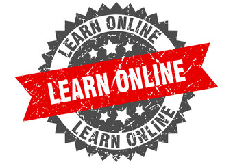 learn online stamp. grunge round sign with ribbon