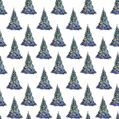 new year's christmas seamless pattern watercolor christmas trees on a white background
