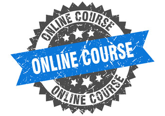 online course stamp. grunge round sign with ribbon