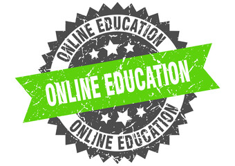 online education stamp. grunge round sign with ribbon